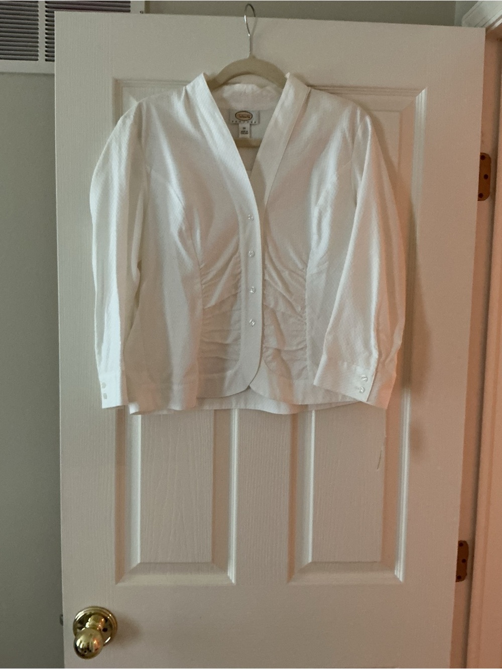 Talbots White Ruched V-Neck Button-Front Shirt